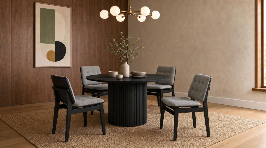 Vivienne 5-piece Round Wood Dining Set Grey Tufted Chairs