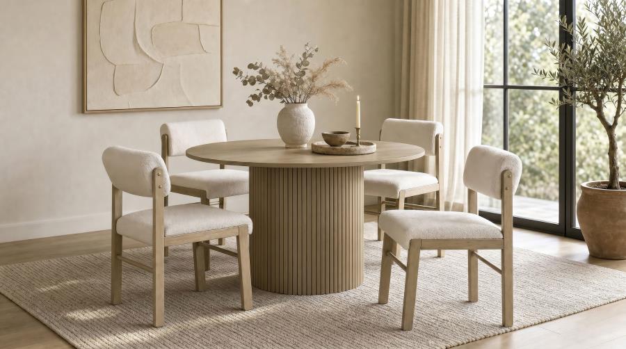 Vivienne 5-piece Round Wood Dining Set Cream Chairs