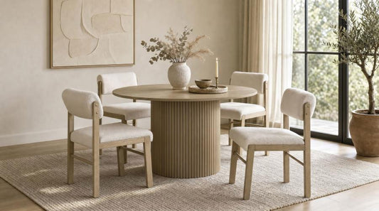 Vivienne 5-piece Round Wood Dining Set Cream Chairs