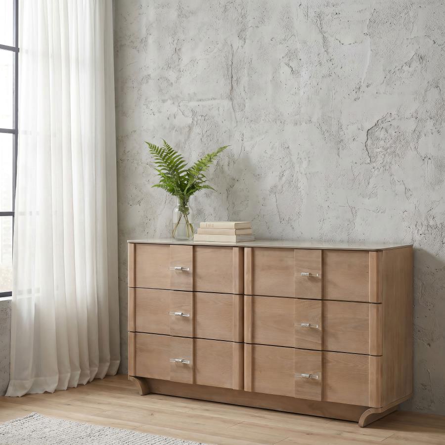 Amelia 6-Drawer Sinterstone Dresser Light Oak