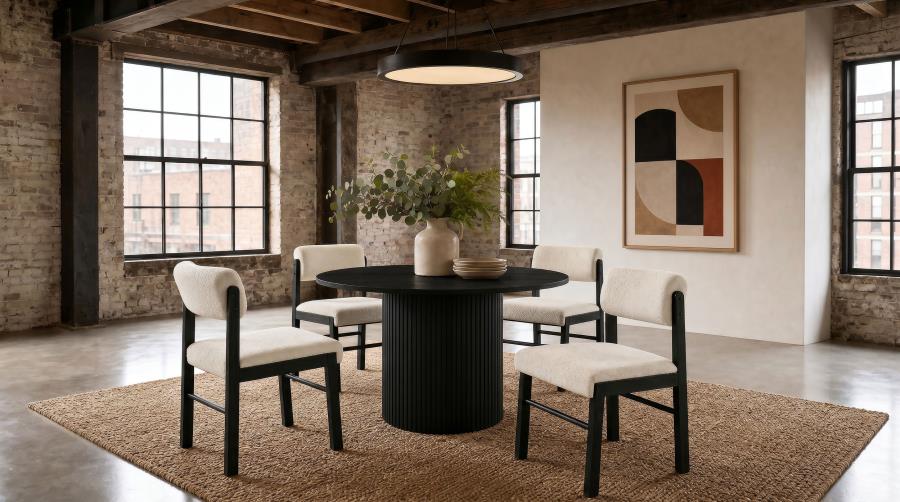 Vivienne 5-piece Round Wood Dining Set Cream Chairs