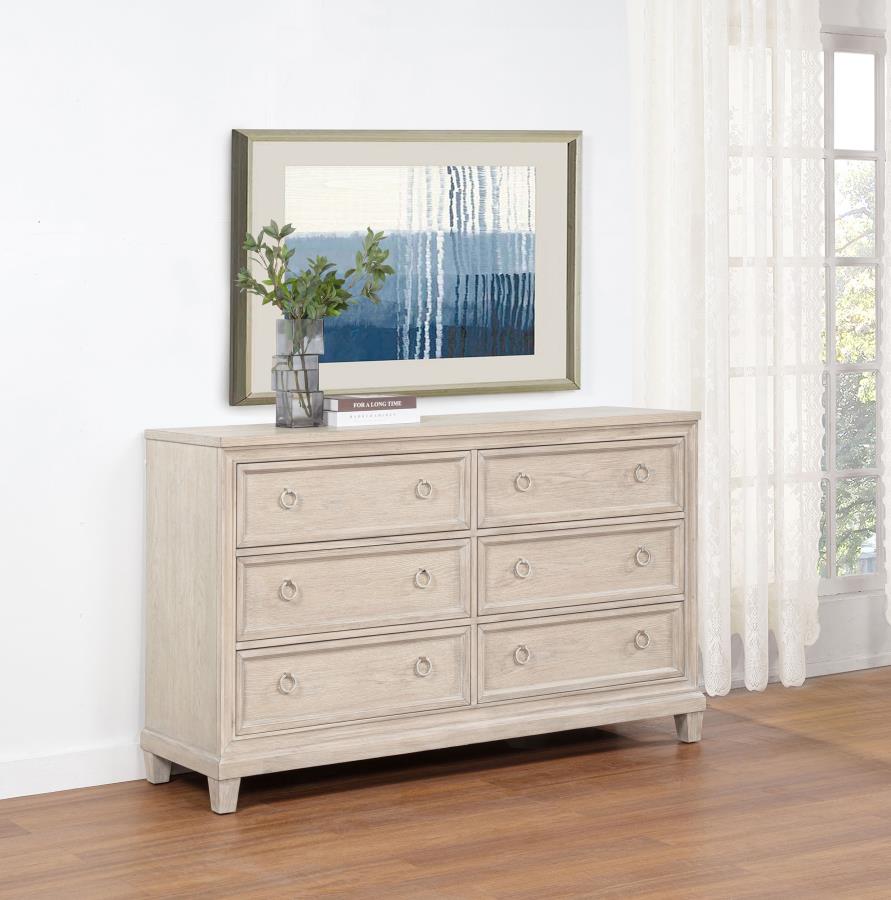 Florence 6-drawer Washed Oak Dresser