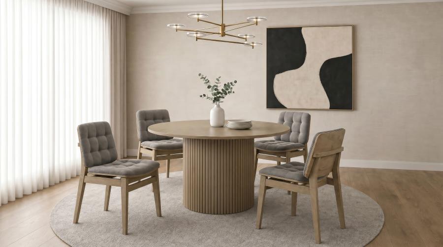 Vivienne 5-piece Round Wood Dining Set Grey Tufted Chairs