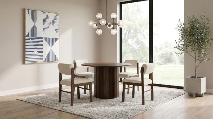 Vivienne 5-piece Round Wood Dining Set Cream Chairs