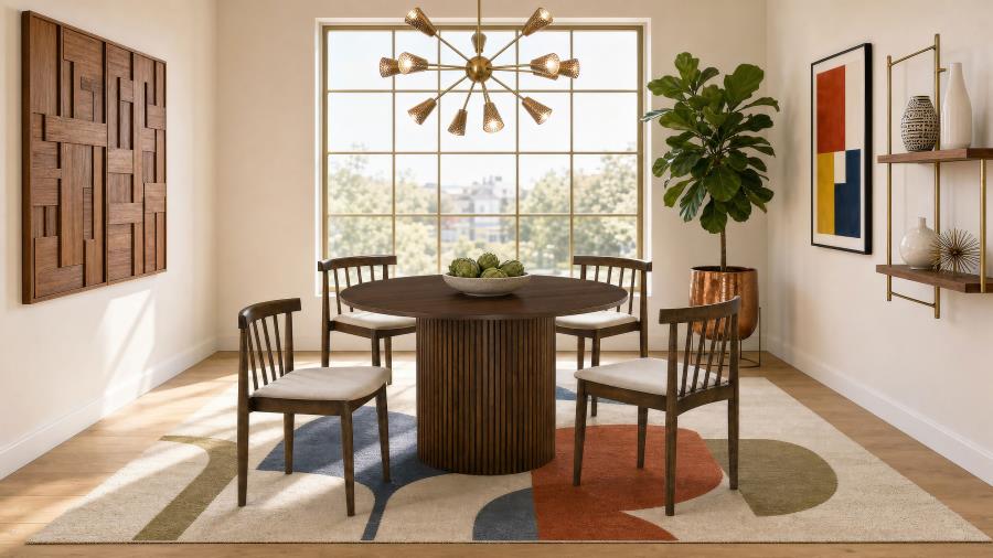 Vivienne 5-piece Round Wood Dining Set Wheat Chairs