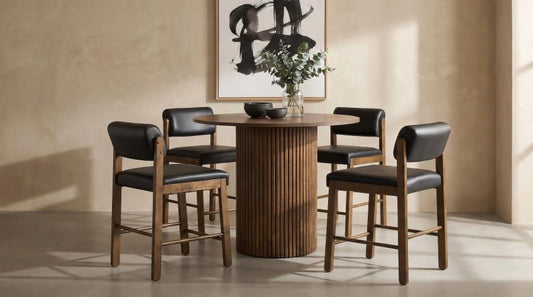 Vivienne 5-piece Round Wood Counter Height Dining Set Leatherette Chairs