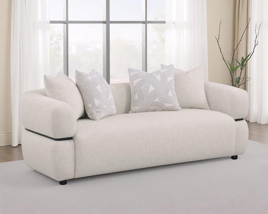 Mia Fabric Upholstered Round Arm Sofa Beige