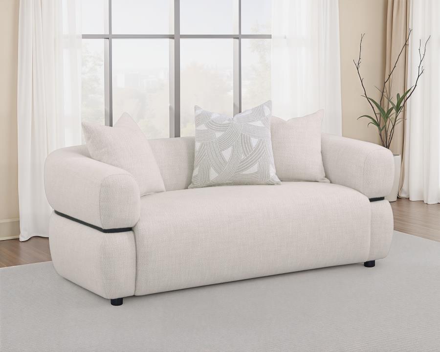 Mia Fabric Upholstered Round Arm Loveseat Beige