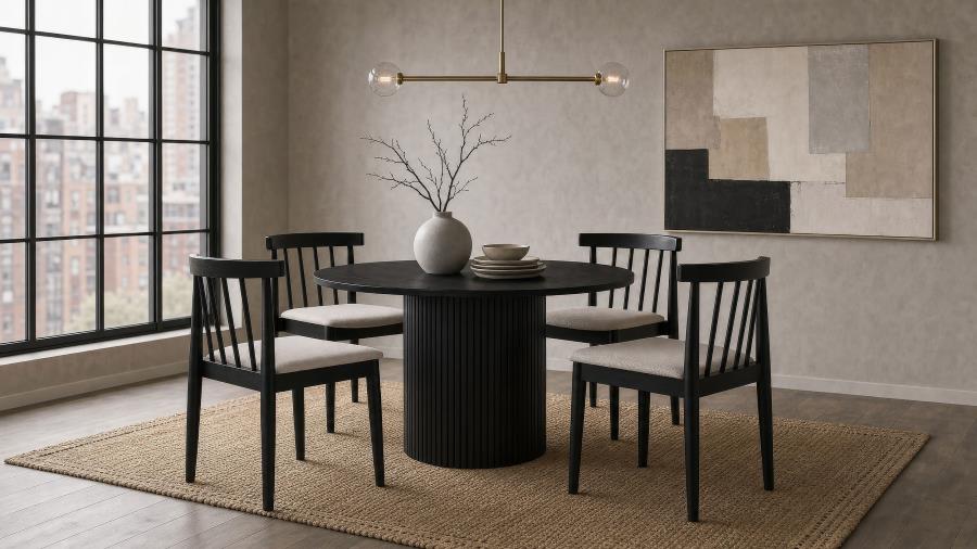 Vivienne 5-piece Round Wood Dining Set Wheat Chairs