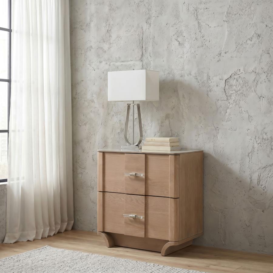 Amelia 2-Drawer Sinterstone top Nightstand Light Oak