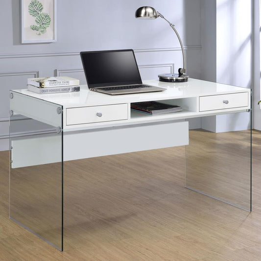 Willow 48-inch 2-drawer Writing Desk White High Gloss